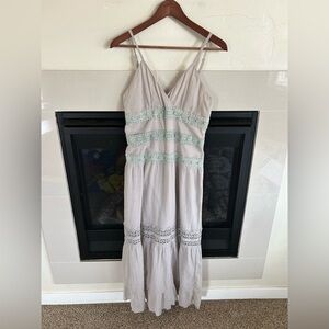 Romeo and Juliet Couture Boho Gauzy long Maxi Dress Crochet M beachy smocked NWT